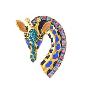 Giraffe Brooch Pin With Colorful Rhinestones Enamel Gold Tone